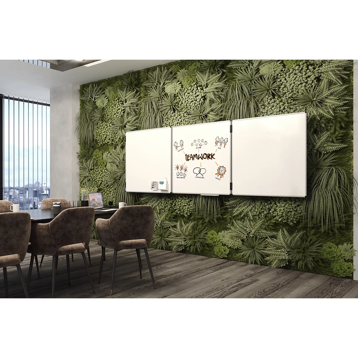 Tableau pliable Legamaster UNITE PLUS, magnétique, 5 surfaces d'écriture, L 2000/4000 x P 13,4 x H 1000 mm, acier céramique émaillé, blanc